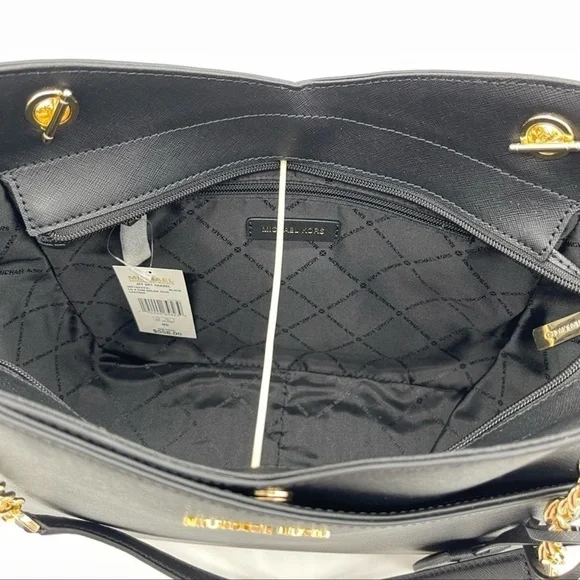 Michael Kors Large X Chain Shoulder Tote Bag Rich Black Leather - Picture 5 of 10